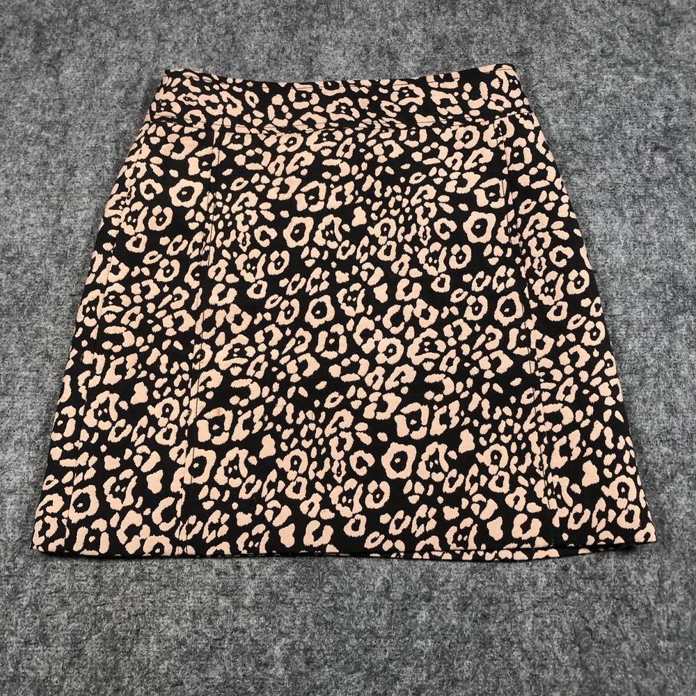 LOFT Skirt Womens 4 Black Leopard Knit A Line Short Mini Lined Pockets